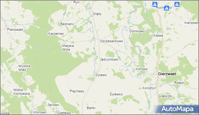 mapa Jędrychowo gmina Grunwald, Jędrychowo gmina Grunwald na mapie Targeo