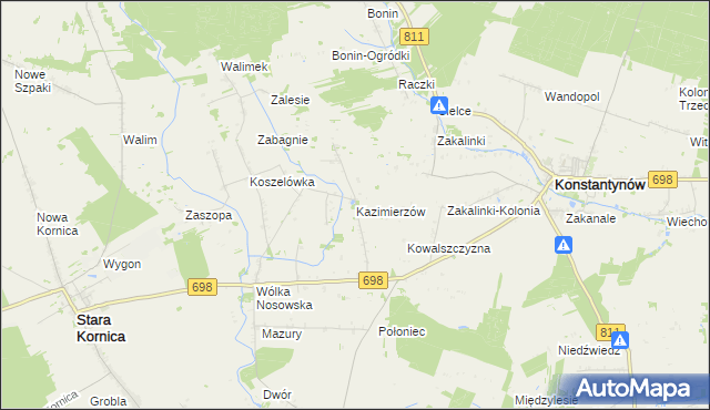 mapa Kazimierzów gmina Stara Kornica, Kazimierzów gmina Stara Kornica na mapie Targeo