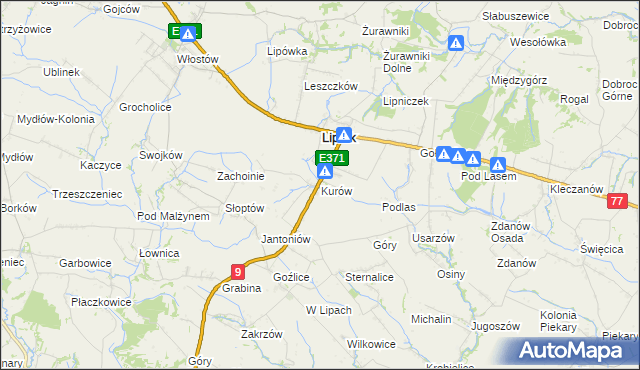 mapa Kurów gmina Lipnik, Kurów gmina Lipnik na mapie Targeo