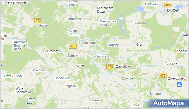 mapa Kuźnica gmina Zelów, Kuźnica gmina Zelów na mapie Targeo