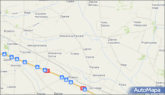 mapa Łaźniki gmina Zduny, Łaźniki gmina Zduny na mapie Targeo