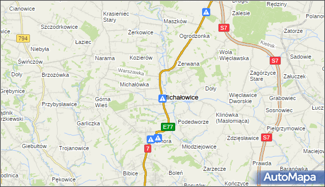 mapa Michałowice powiat krakowski, Michałowice powiat krakowski na mapie Targeo