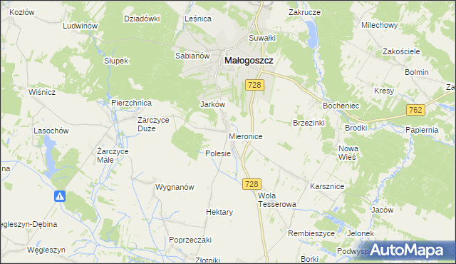 mapa Mieronice gmina Małogoszcz, Mieronice gmina Małogoszcz na mapie Targeo