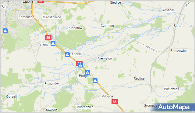 mapa Niemstów gmina Lubin, Niemstów gmina Lubin na mapie Targeo