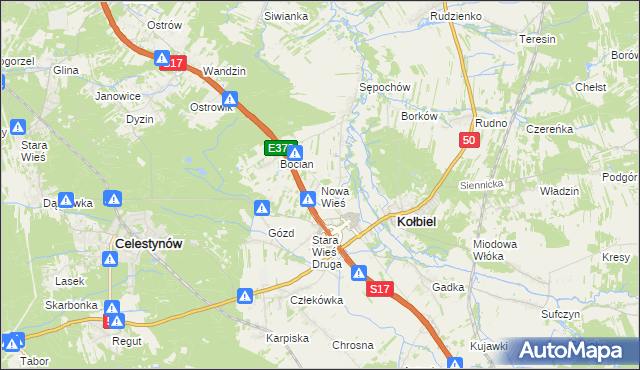 mapa Nowa Wieś gmina Kołbiel, Nowa Wieś gmina Kołbiel na mapie Targeo