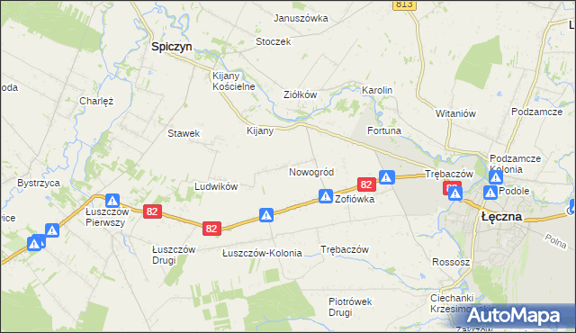 mapa Nowogród gmina Łęczna, Nowogród gmina Łęczna na mapie Targeo