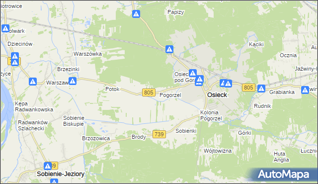 mapa Pogorzel gmina Osieck, Pogorzel gmina Osieck na mapie Targeo