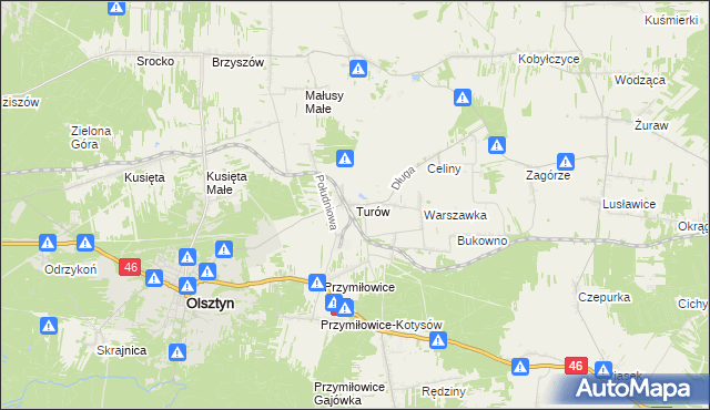 mapa Turów gmina Olsztyn, Turów gmina Olsztyn na mapie Targeo