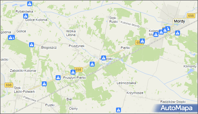 mapa Wyczółki gmina Mordy, Wyczółki gmina Mordy na mapie Targeo