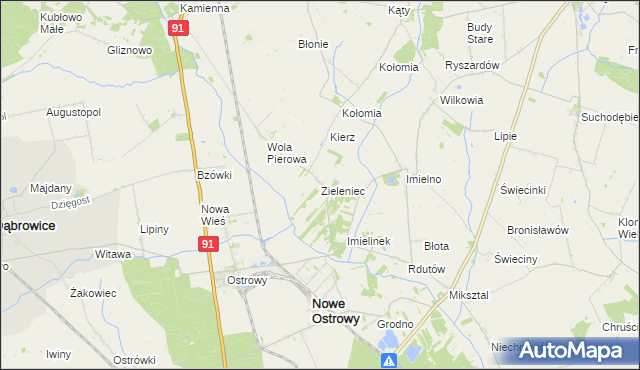 mapa Zieleniec gmina Nowe Ostrowy, Zieleniec gmina Nowe Ostrowy na mapie Targeo