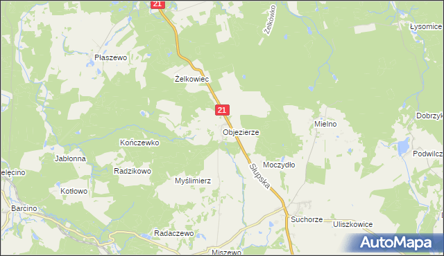mapa Objezierze gmina Trzebielino, Objezierze gmina Trzebielino na mapie Targeo