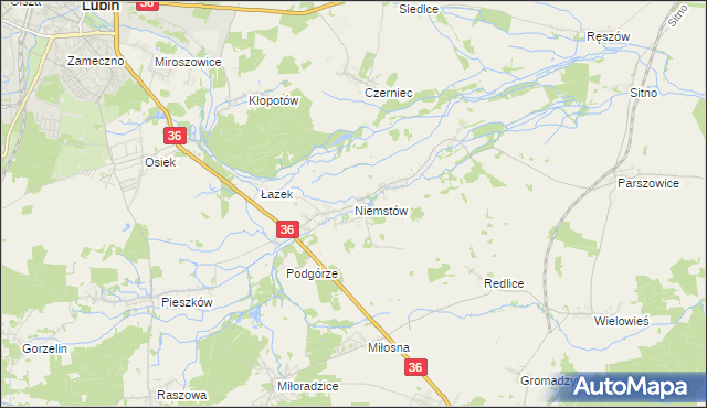 mapa Niemstów gmina Lubin, Niemstów gmina Lubin na mapie Targeo