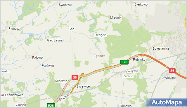 mapa Zębowo gmina Kobylnica, Zębowo gmina Kobylnica na mapie Targeo