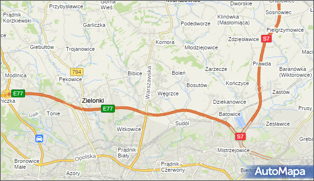 mapa Węgrzce gmina Zielonki, Węgrzce gmina Zielonki na mapie Targeo