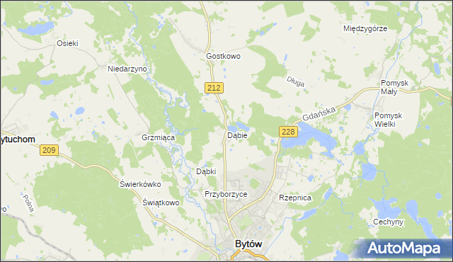 mapa Dąbie gmina Bytów, Dąbie gmina Bytów na mapie Targeo