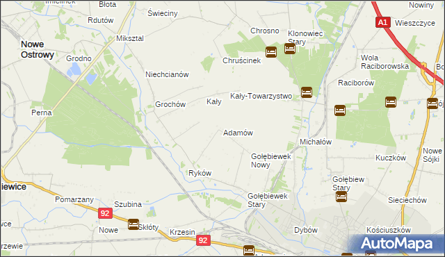 mapa Adamów gmina Kutno, Adamów gmina Kutno na mapie Targeo