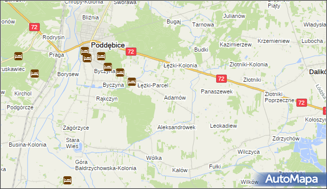 mapa Adamów gmina Poddębice, Adamów gmina Poddębice na mapie Targeo