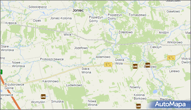 mapa Adamowo gmina Joniec, Adamowo gmina Joniec na mapie Targeo