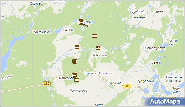 mapa Adamowo gmina Więcbork, Adamowo gmina Więcbork na mapie Targeo