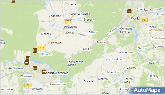 mapa Adolfin gmina Pionki, Adolfin gmina Pionki na mapie Targeo