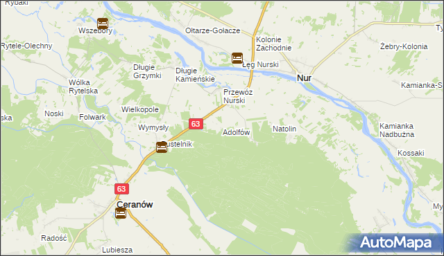 mapa Adolfów gmina Ceranów, Adolfów gmina Ceranów na mapie Targeo