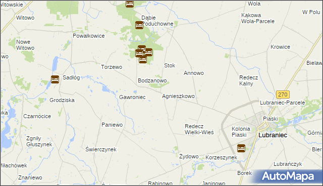 mapa Agnieszkowo gmina Lubraniec, Agnieszkowo gmina Lubraniec na mapie Targeo