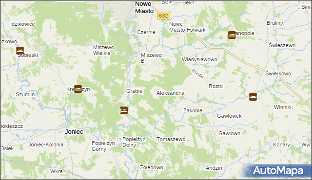 mapa Aleksandria gmina Nowe Miasto, Aleksandria gmina Nowe Miasto na mapie Targeo