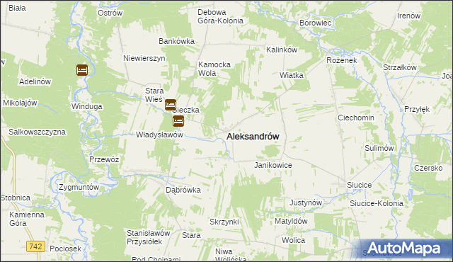 mapa Aleksandrów powiat piotrkowski, Aleksandrów powiat piotrkowski na mapie Targeo