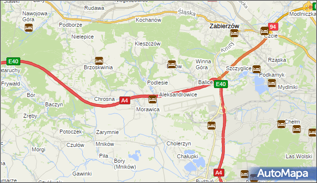 mapa Aleksandrowice gmina Zabierzów, Aleksandrowice gmina Zabierzów na mapie Targeo