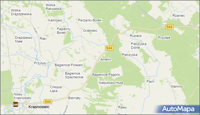 mapa Amelin gmina Krasnosielc, Amelin gmina Krasnosielc na mapie Targeo