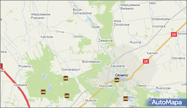 mapa Antoniew gmina Głowno, Antoniew gmina Głowno na mapie Targeo