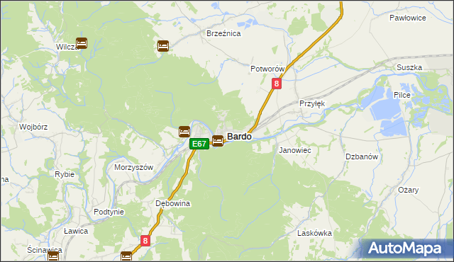 mapa Bardo powiat ząbkowicki, Bardo powiat ząbkowicki na mapie Targeo