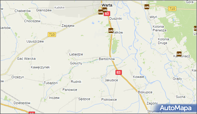mapa Bartochów gmina Warta, Bartochów gmina Warta na mapie Targeo