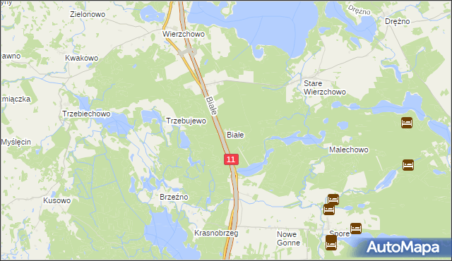 mapa Białe gmina Szczecinek, Białe gmina Szczecinek na mapie Targeo