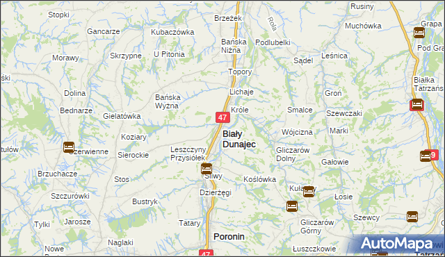 mapa Biały Dunajec, Biały Dunajec na mapie Targeo