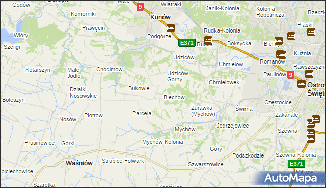 mapa Biechów gmina Kunów, Biechów gmina Kunów na mapie Targeo