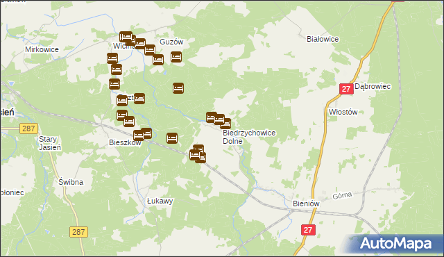 mapa Biedrzychowice Dolne, Biedrzychowice Dolne na mapie Targeo