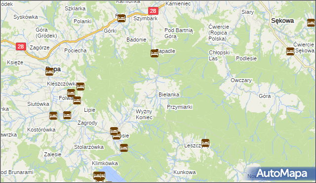 mapa Bielanka gmina Gorlice, Bielanka gmina Gorlice na mapie Targeo