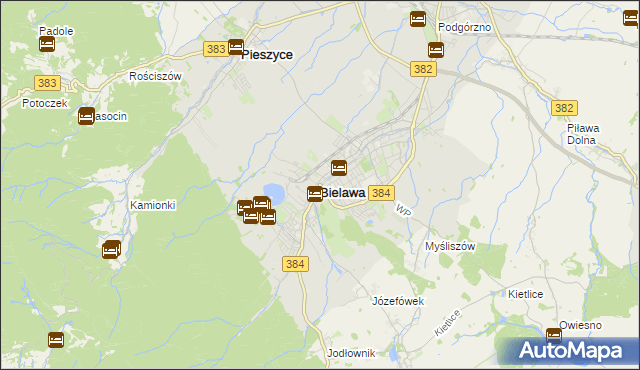 mapa Bielawa powiat dzierżoniowski, Bielawa powiat dzierżoniowski na mapie Targeo