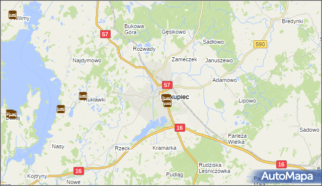 mapa Biskupiec powiat olsztyński, Biskupiec powiat olsztyński na mapie Targeo