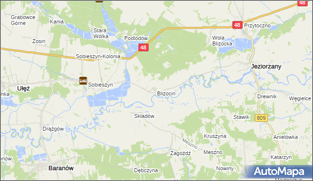 mapa Blizocin gmina Jeziorzany, Blizocin gmina Jeziorzany na mapie Targeo