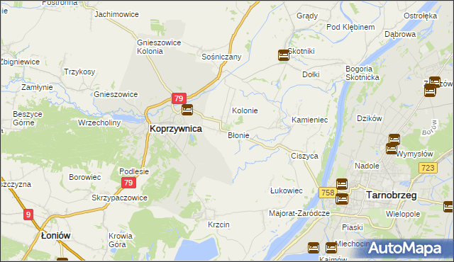 mapa Błonie gmina Koprzywnica, Błonie gmina Koprzywnica na mapie Targeo