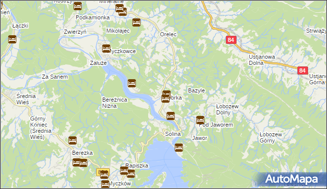 mapa Bóbrka gmina Solina, Bóbrka gmina Solina na mapie Targeo