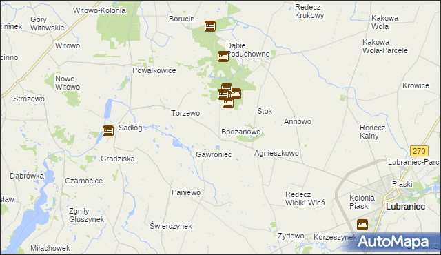 mapa Bodzanowo gmina Lubraniec, Bodzanowo gmina Lubraniec na mapie Targeo