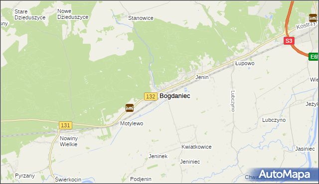mapa Bogdaniec powiat gorzowski, Bogdaniec powiat gorzowski na mapie Targeo