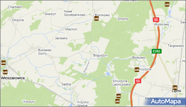mapa Boguszyn gmina Włoszakowice, Boguszyn gmina Włoszakowice na mapie Targeo
