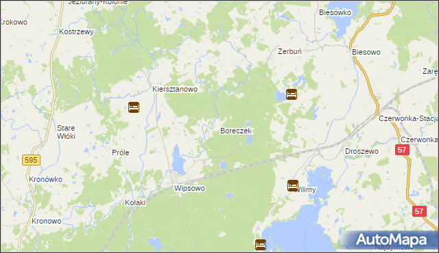 mapa Boreczek gmina Biskupiec, Boreczek gmina Biskupiec na mapie Targeo
