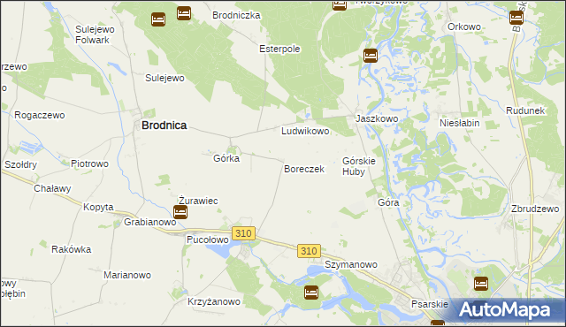 mapa Boreczek gmina Brodnica, Boreczek gmina Brodnica na mapie Targeo