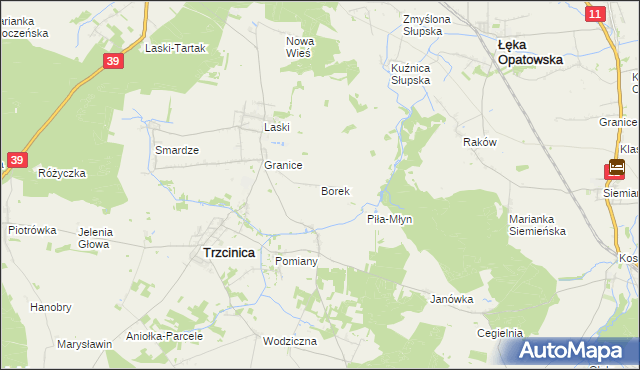 mapa Borek gmina Trzcinica, Borek gmina Trzcinica na mapie Targeo