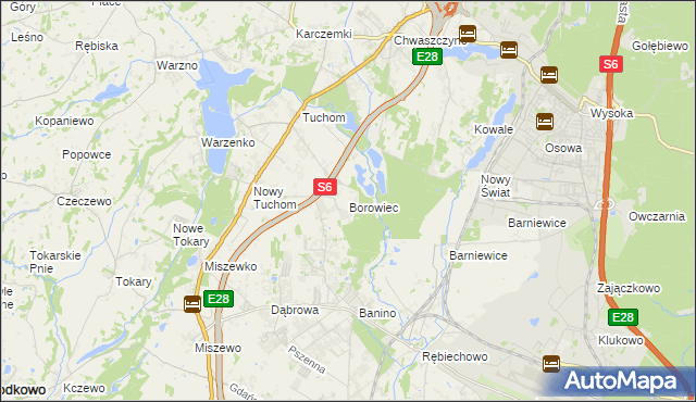 mapa Borowiec gmina Żukowo, Borowiec gmina Żukowo na mapie Targeo